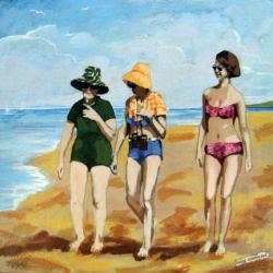 Being Connected - women on the beach mixed media painting